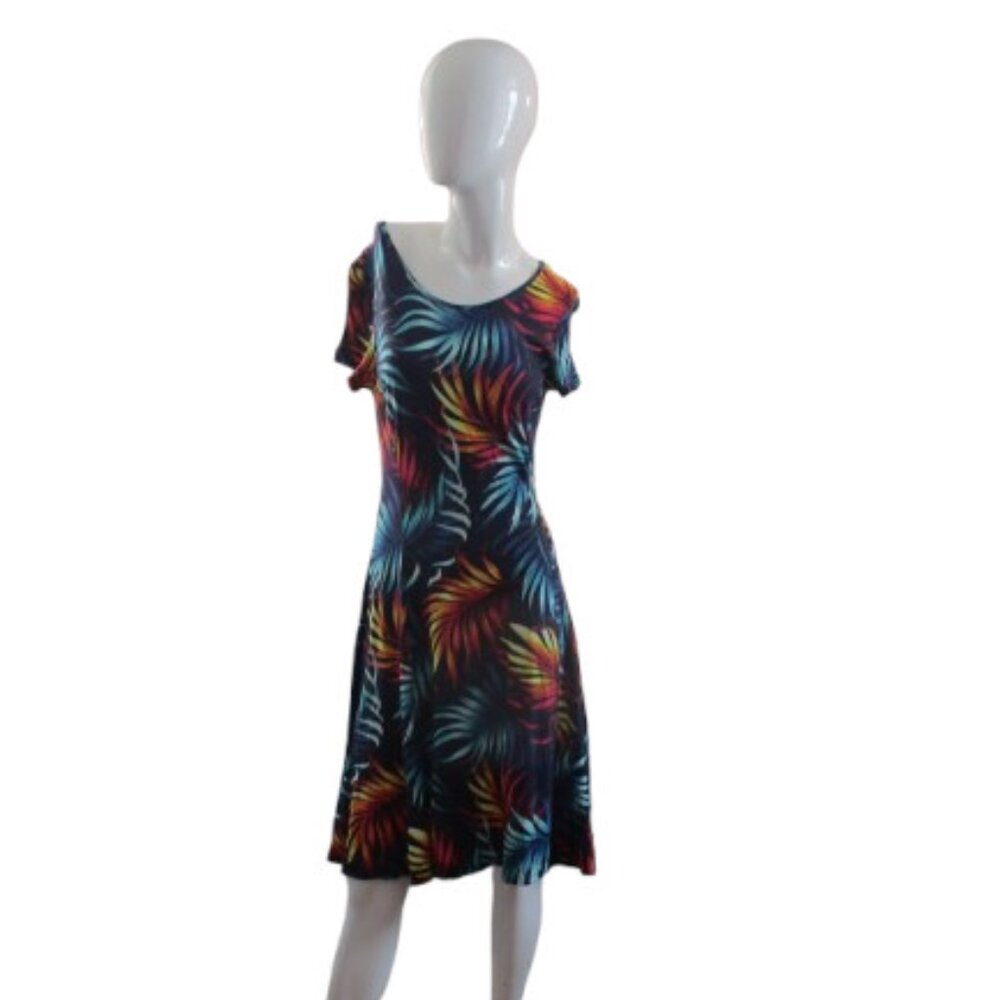 🏝 Tropical Leaf Print Dress by Koren – Size L 🌈